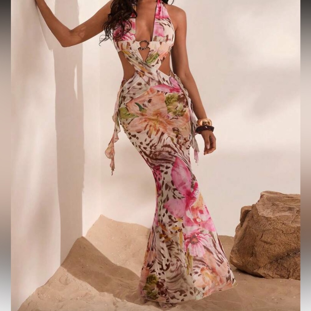 Floral Halter Maxi Dress size S